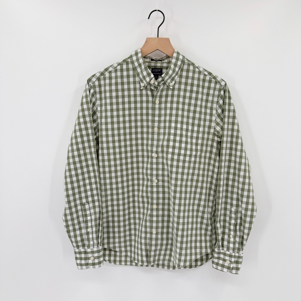J.Crew Performance Button Down Shirt M Gingham Slim Green Frat Boy Preppy